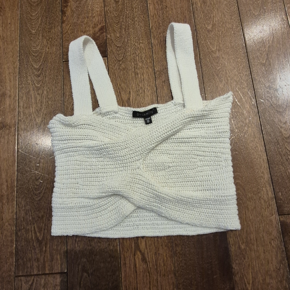 Dynamite Cream Knit Twist Crop Tank